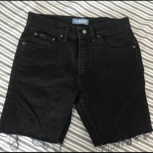 Lee’s black denim biker shorts